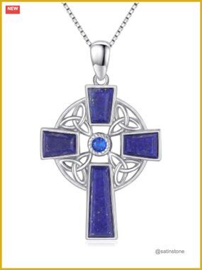 Sterling Silver Celtic Cross Necklace Lapis Lazuli Pendant Jewelry